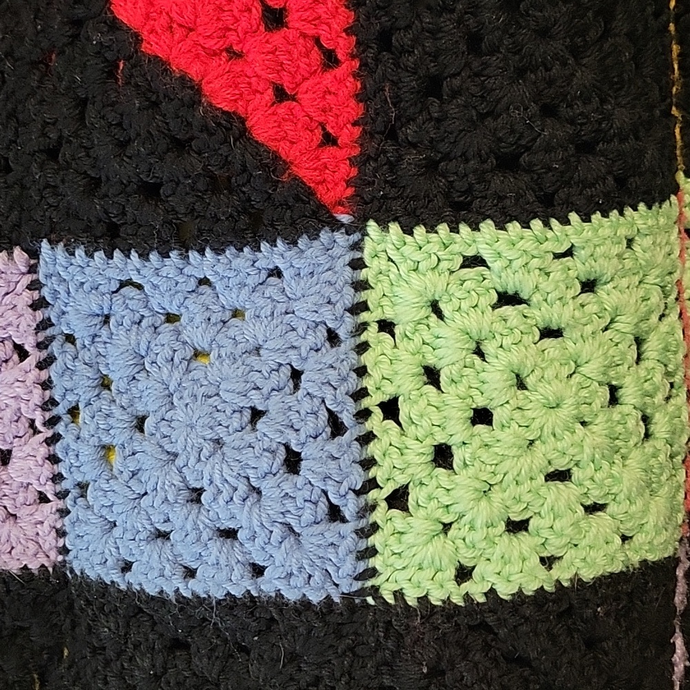Retro Hand Crocheted Granny Square Color Block Afghan‎ 48"x 76"